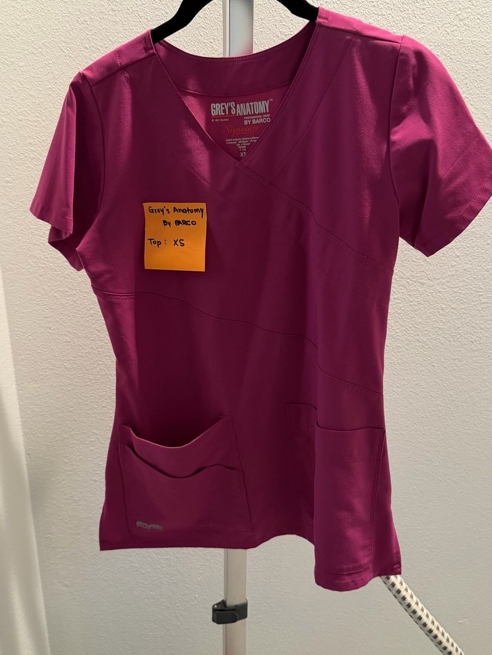 Grey's Anatomy Magenta V-Neck Short Sleeve Scrub Top